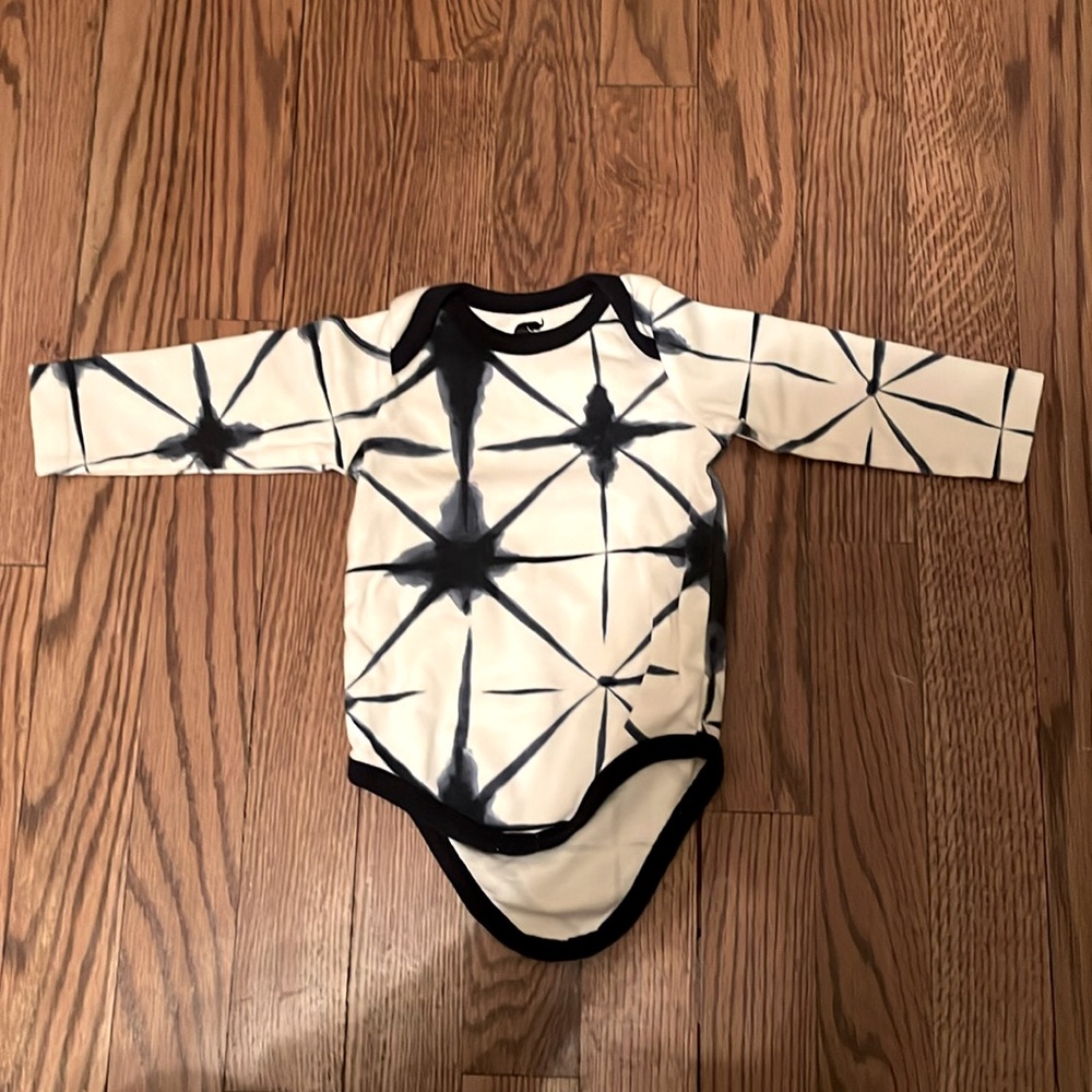 Monica + Andy blue/white tie dye onesie